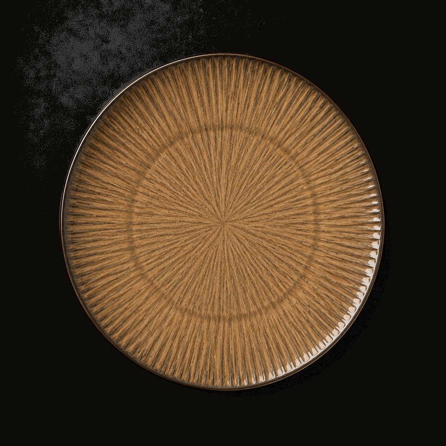 Grove side plate — sunburst amber glaze with bronze rim